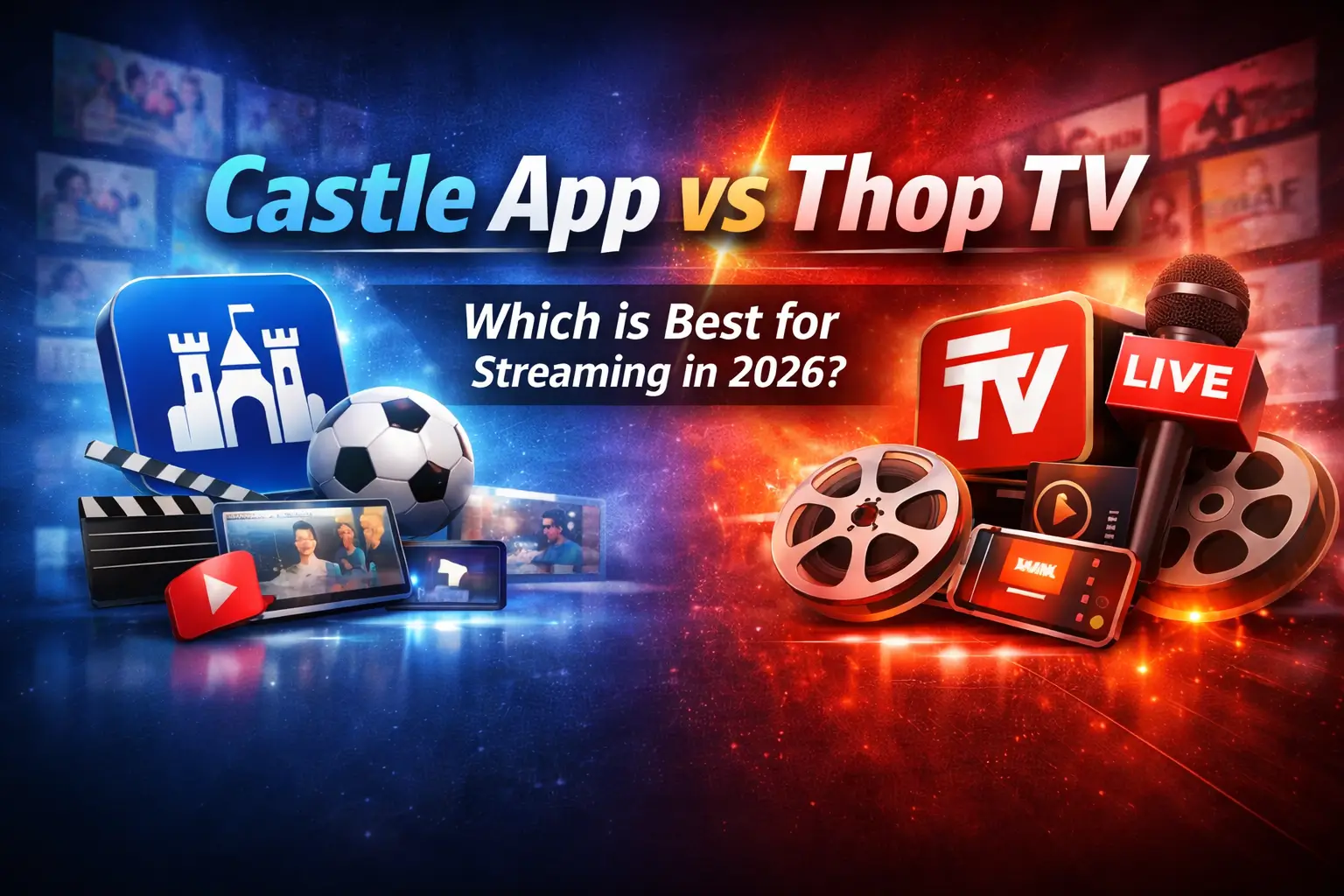Castle App vs Thop TV streaming app comparison showing features, movies, live TV and sports streaming in 2026