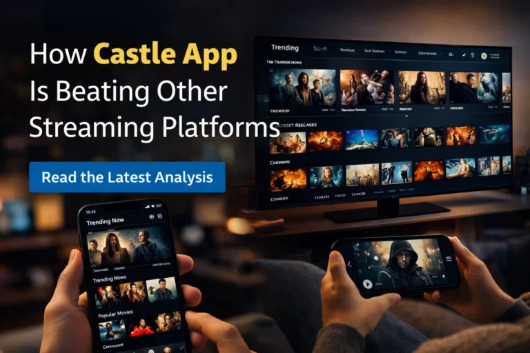 Castle App streaming platform interface showing movies and TV shows on a smartphone