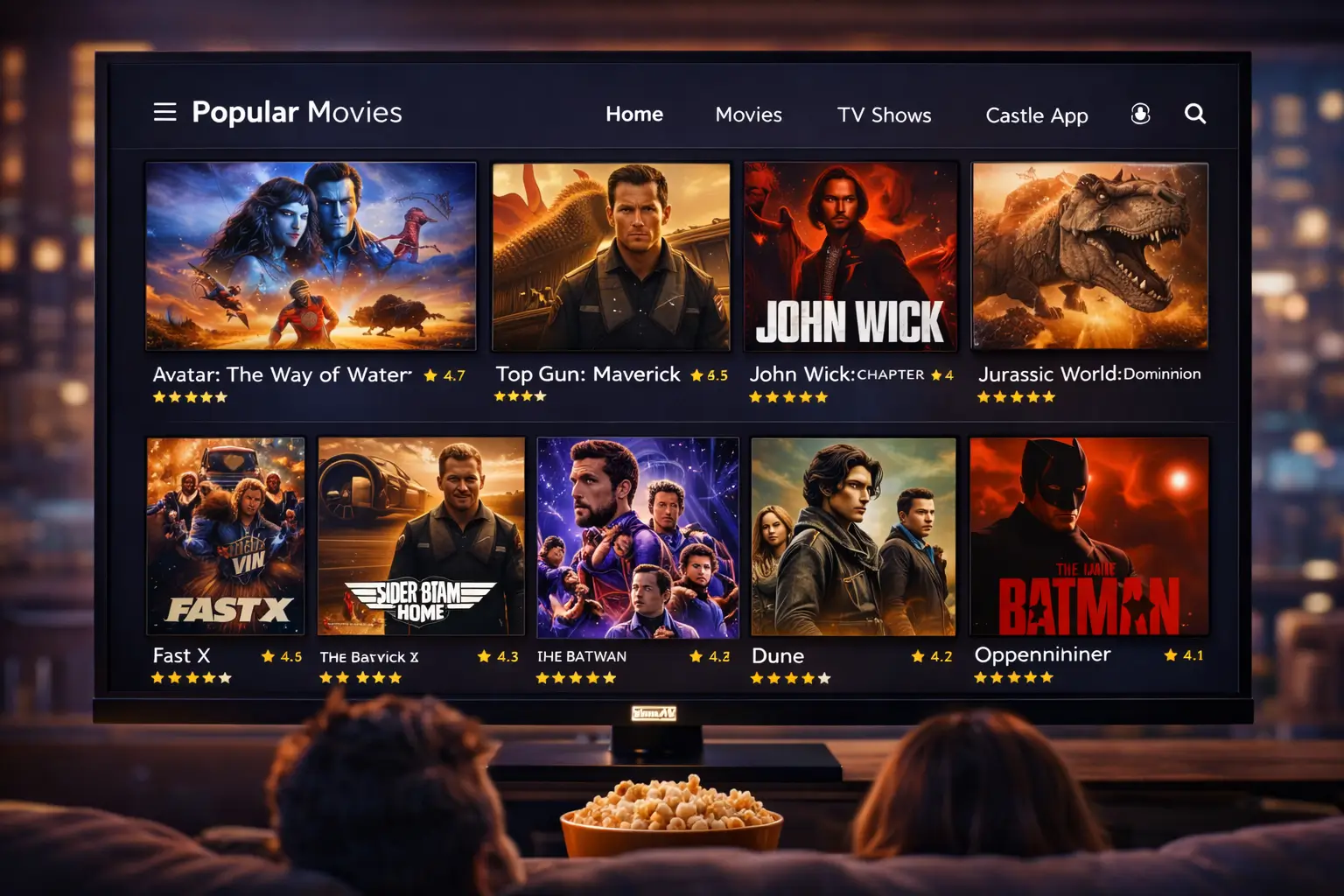 Top popular movies list on Castle streaming app