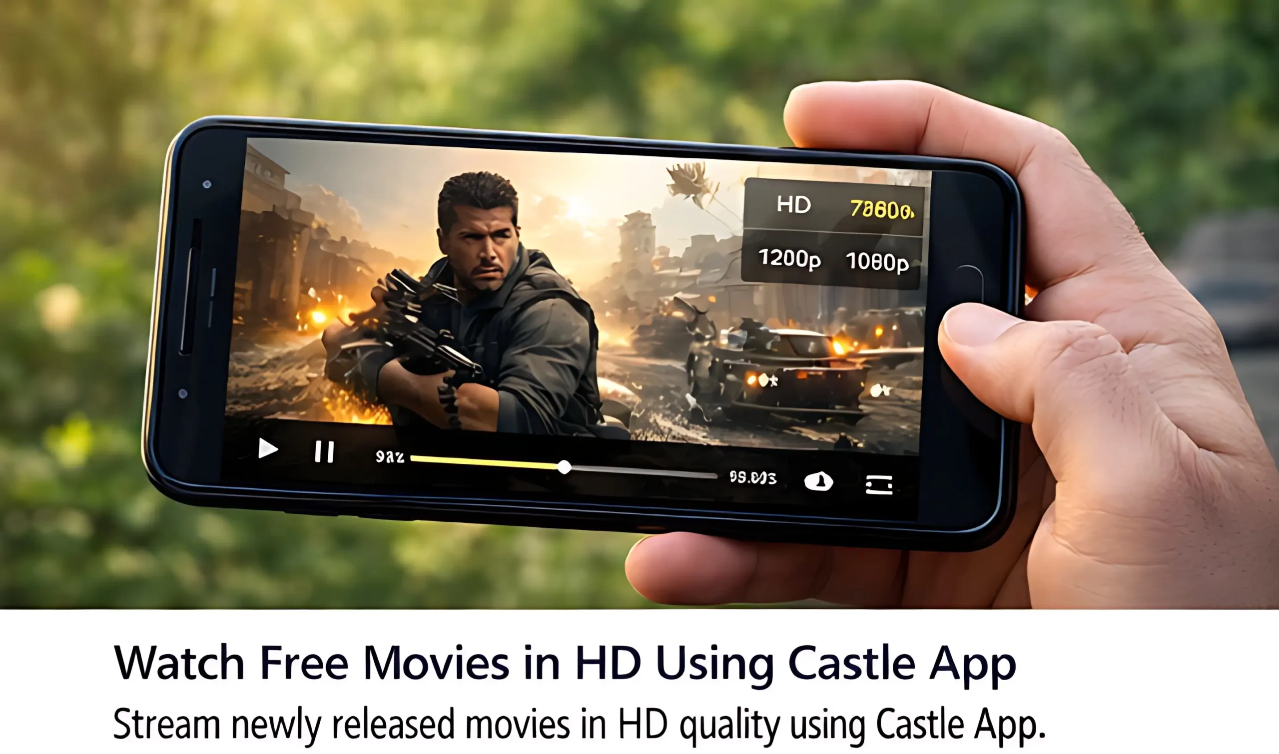 User streaming latest HD movie using Castle App on smartphone