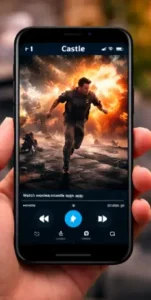 Streaming a movie using the Castle App video player on a smartphone