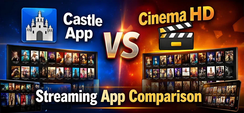 Castle App vs Cinema HD streaming app comparison showing features and interface differences