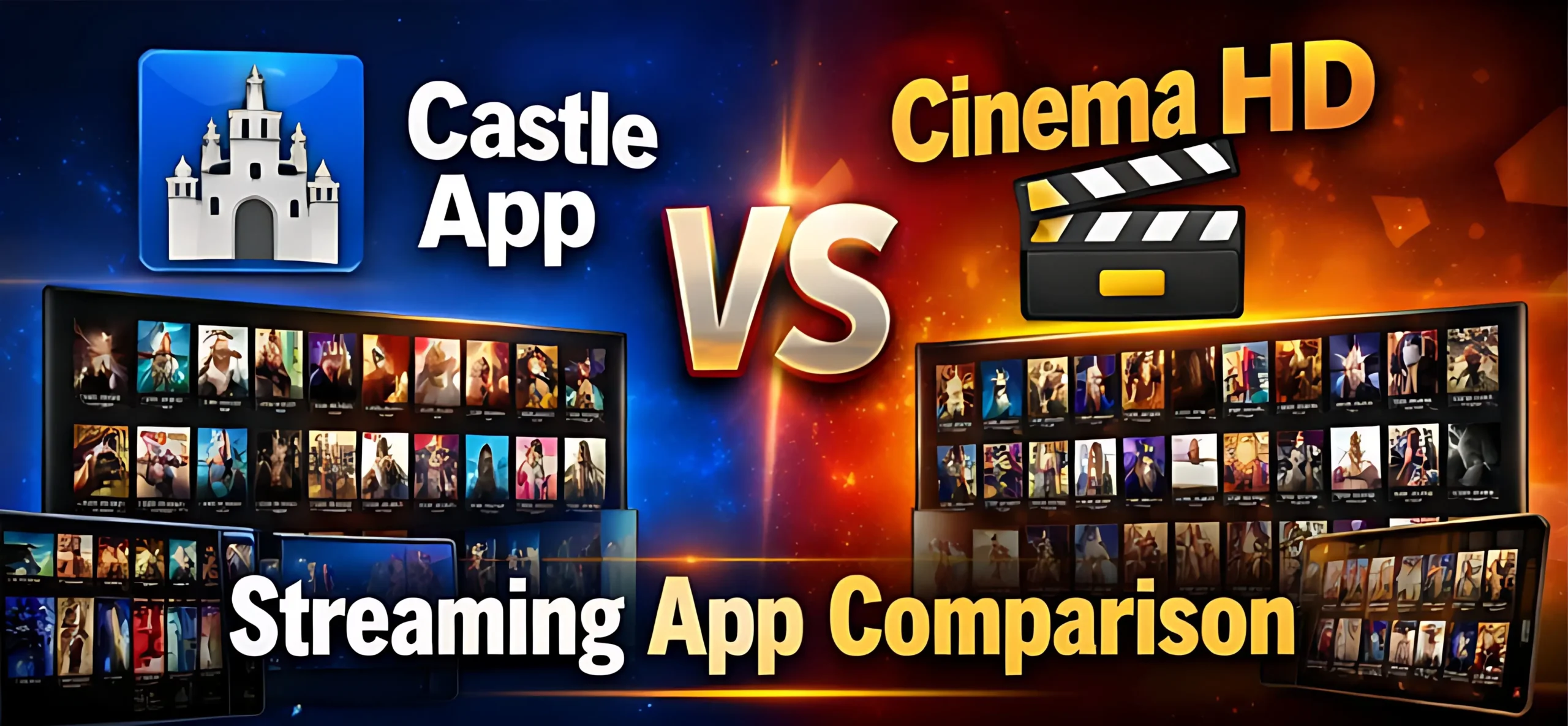 Castle App vs Cinema HD streaming app comparison showing features and interface differences