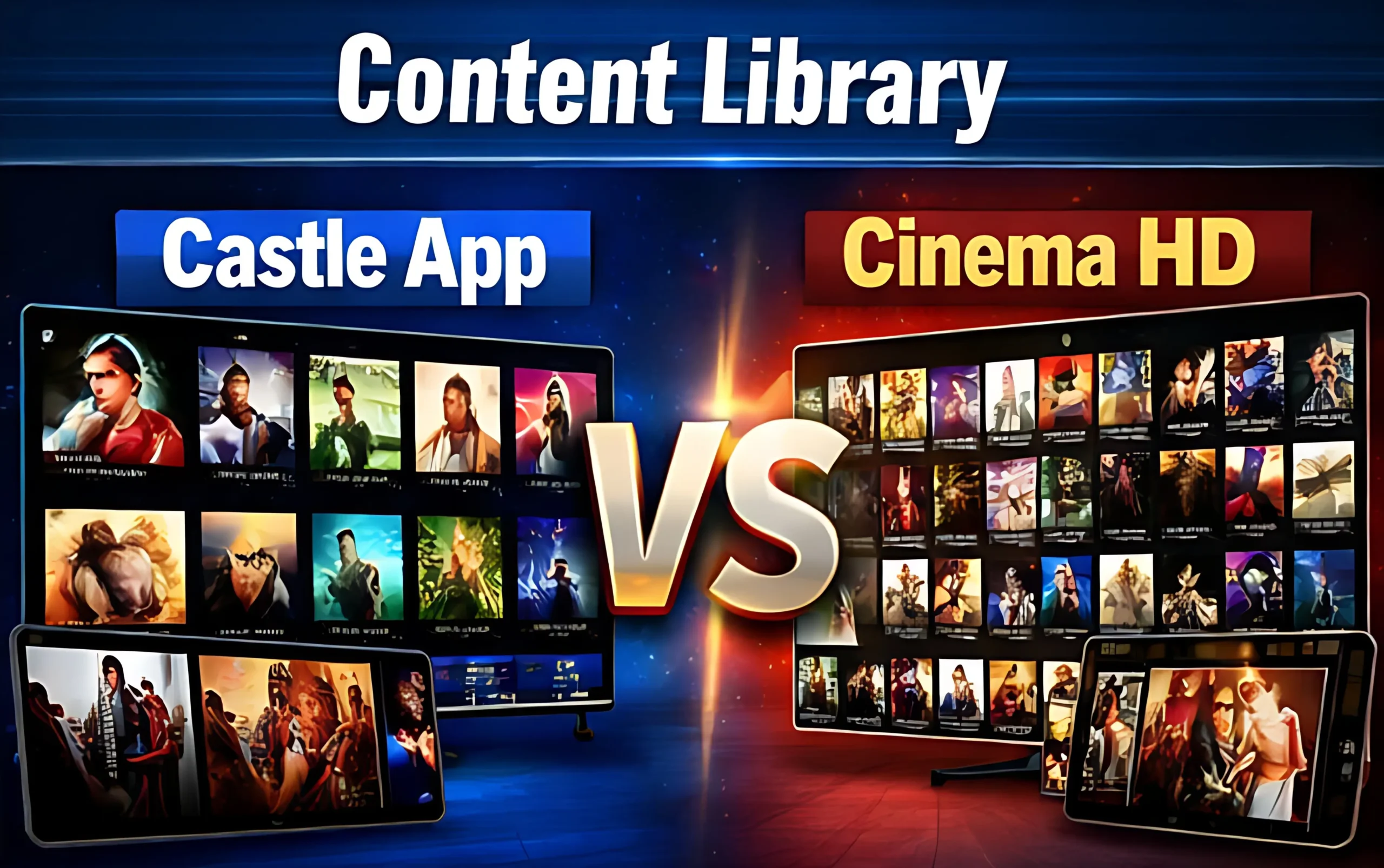 Castle App vs Cinema HD content library comparison showing movie and TV show availability