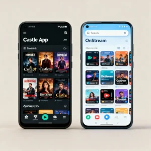 Castle App and OnStream home screen side by side on an Android phone in 2026